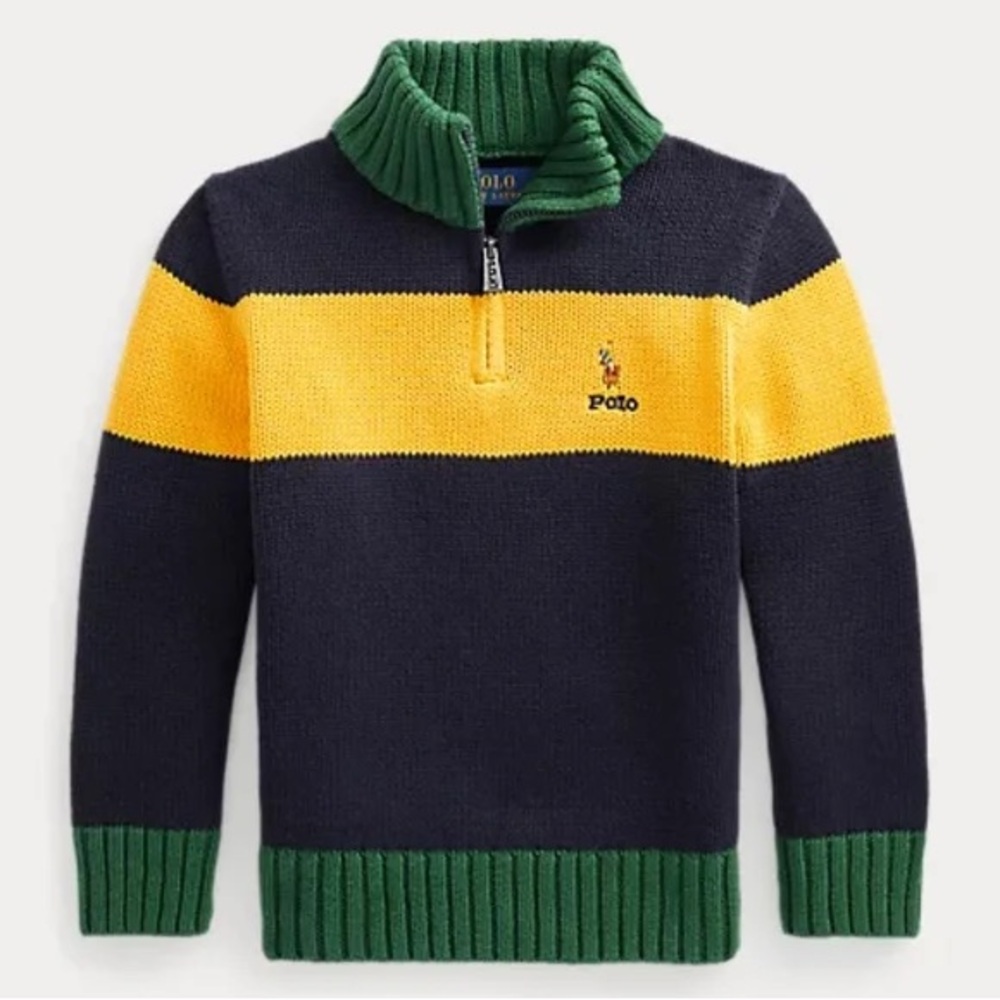 Polo Ralph Lauren boy's striped cotton quarter-zip sweater Large (14-16)